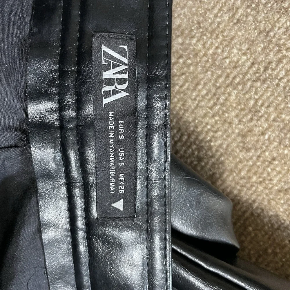 Zara W Black Faux Leather Wide Leg Cut Out Pockets Small Pants Biker Core Rocker